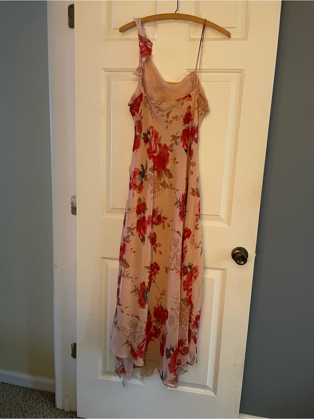 Reformation Pink Floral Maxi Dress with Red Roses